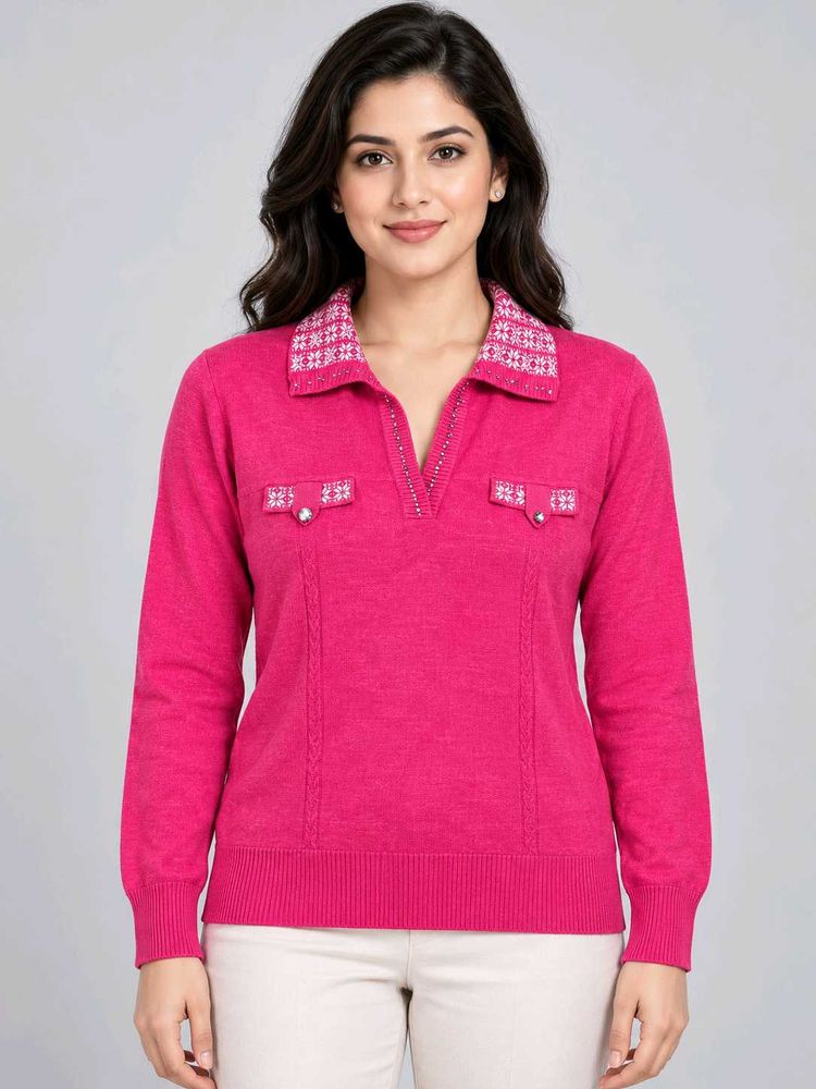 Chic Pink Collared Knit Top