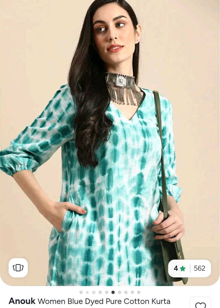 Anouk Women Blue Dyed Pure Cotton Kurta set