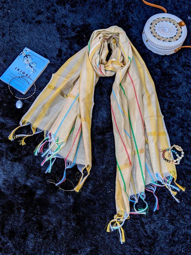 Pastel Striped Dupatta | Multicolor Tassels