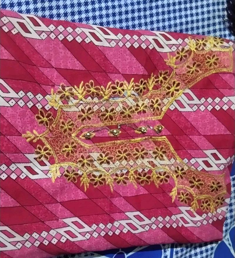 Embroidered Pink kurta fabric