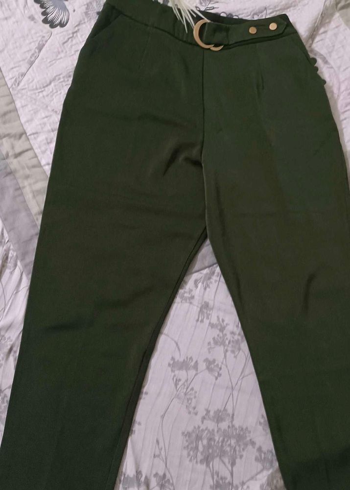 Stylish Belted Green Trousers