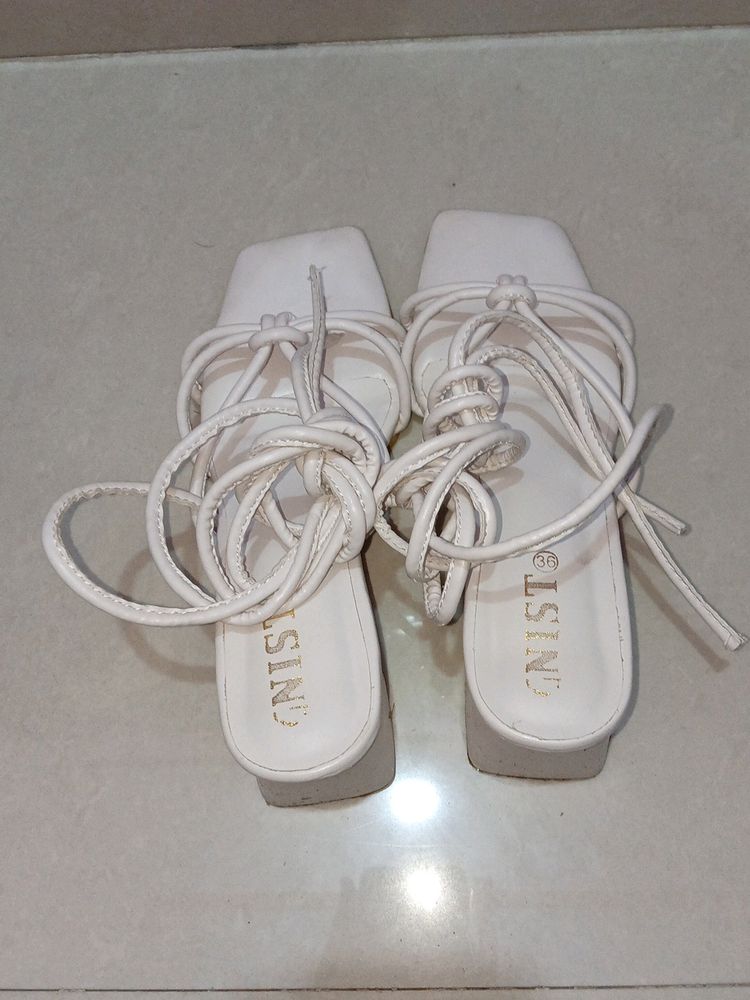 White Tie Up Block Heel