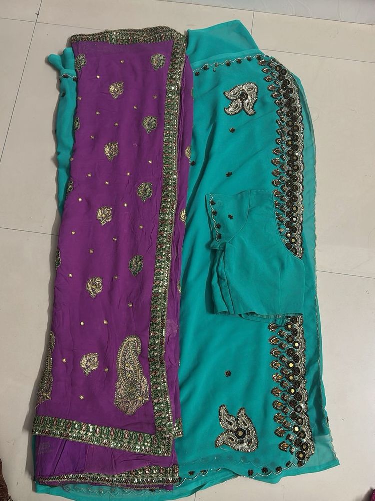 Stunning Teal &amp; Purple Lehenga Choli Set