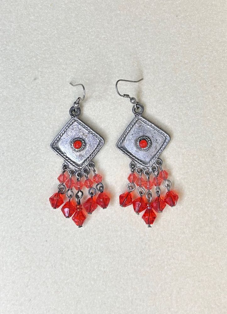Boho Orange Beaded Dangle Earrings