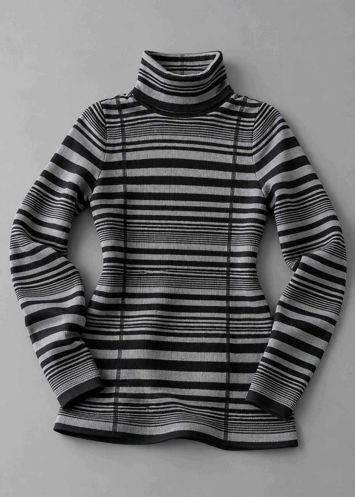 BLACK &amp; GREY STRIPED TURTLENECK FITTED DRESS