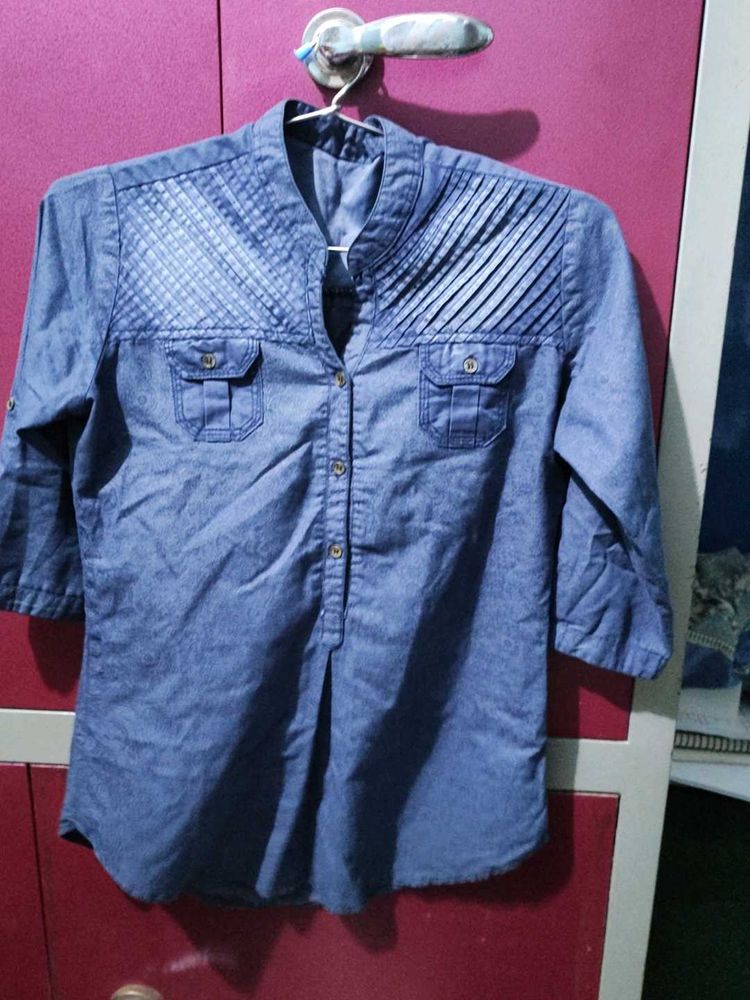 Denim Style Button-Up Shirt