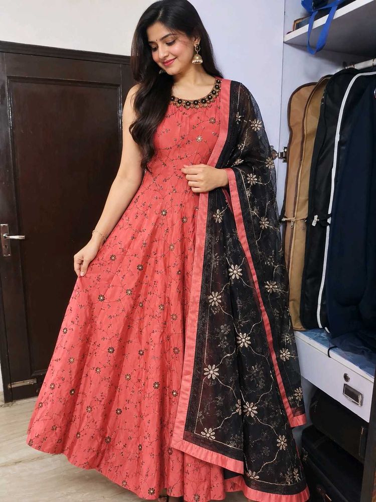 Elegant Coral Embellished Gown