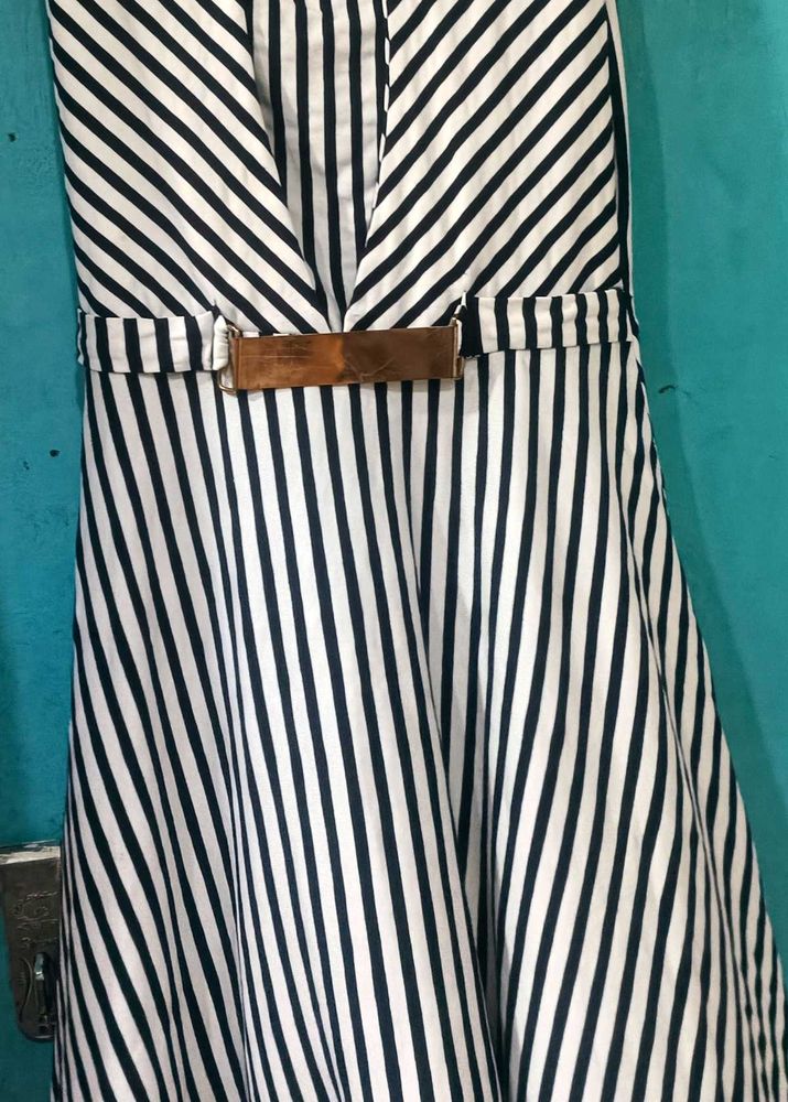 Chic Striped Midi Dress with Belt