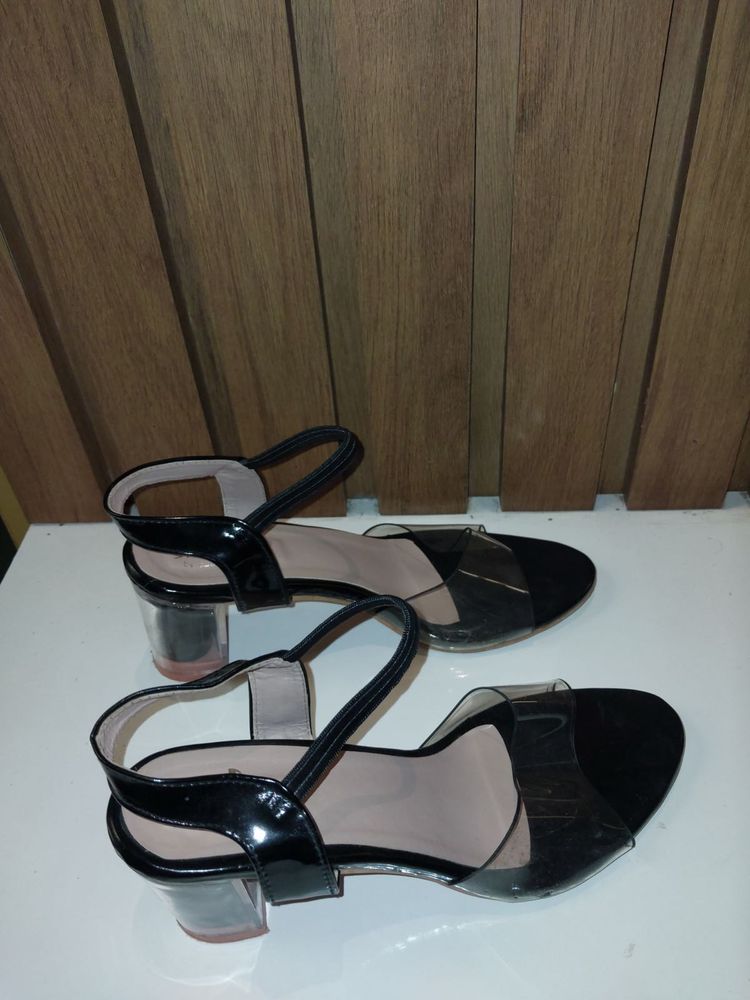 Chic Black Block Heels with Transparent Straps