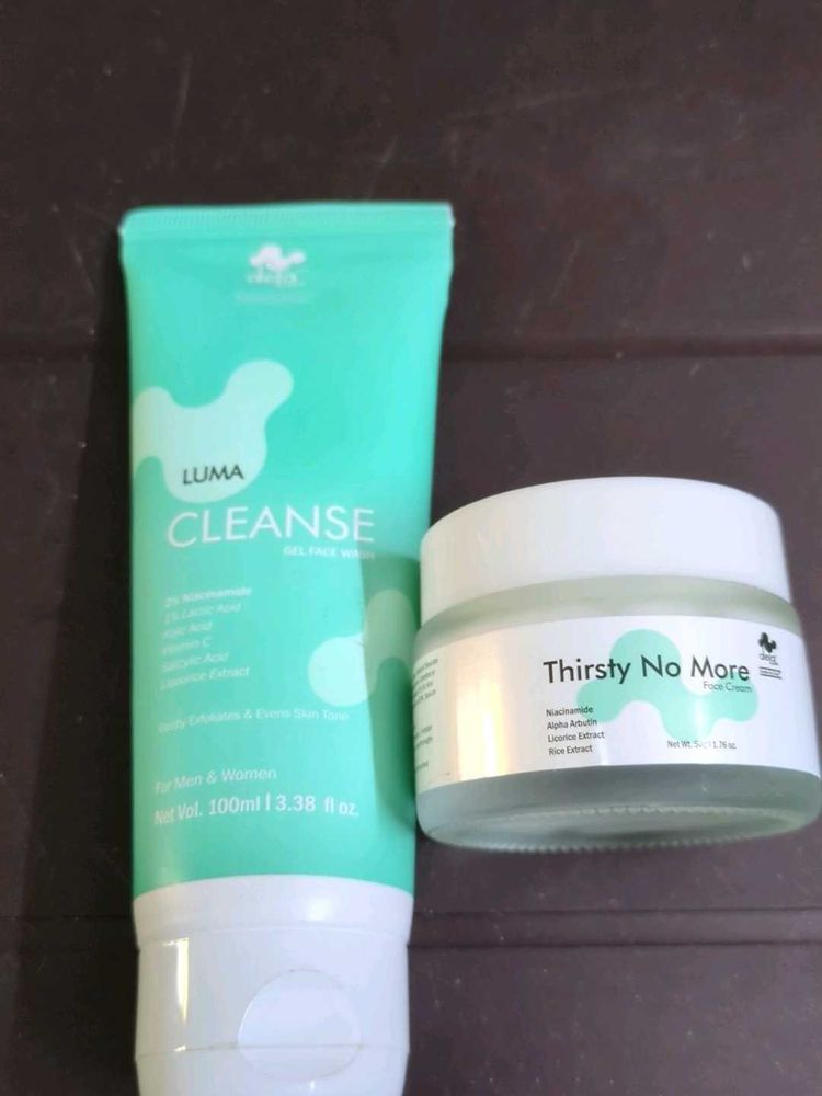 luma cleanse facewash &amp; thirsty no more cream