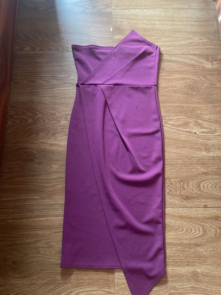Strapless Purple Wrap Midi Dress