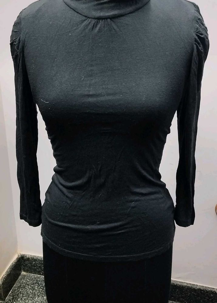 Elegant Black Turtleneck Long Sleeve Top
