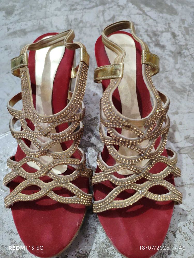 Red &amp; Gold Embellished Heels
