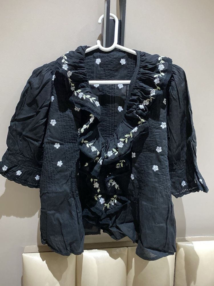 Elegant Black Embroidered Women Top