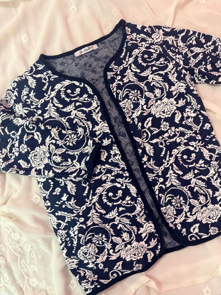 Navy Blue Floral Cardigan