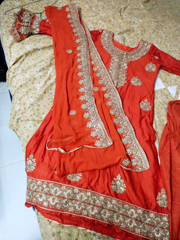 Elegant Rust Color Embroidered work Kurta Set