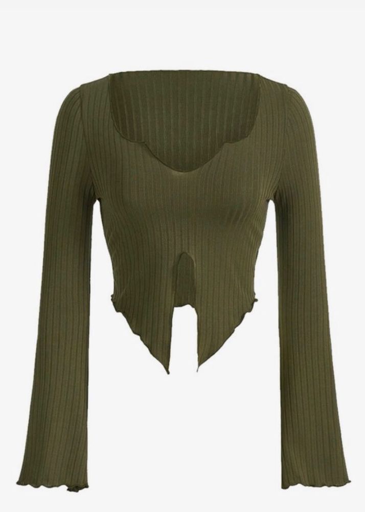 Ribbed Bell Sleeve Cropped Top