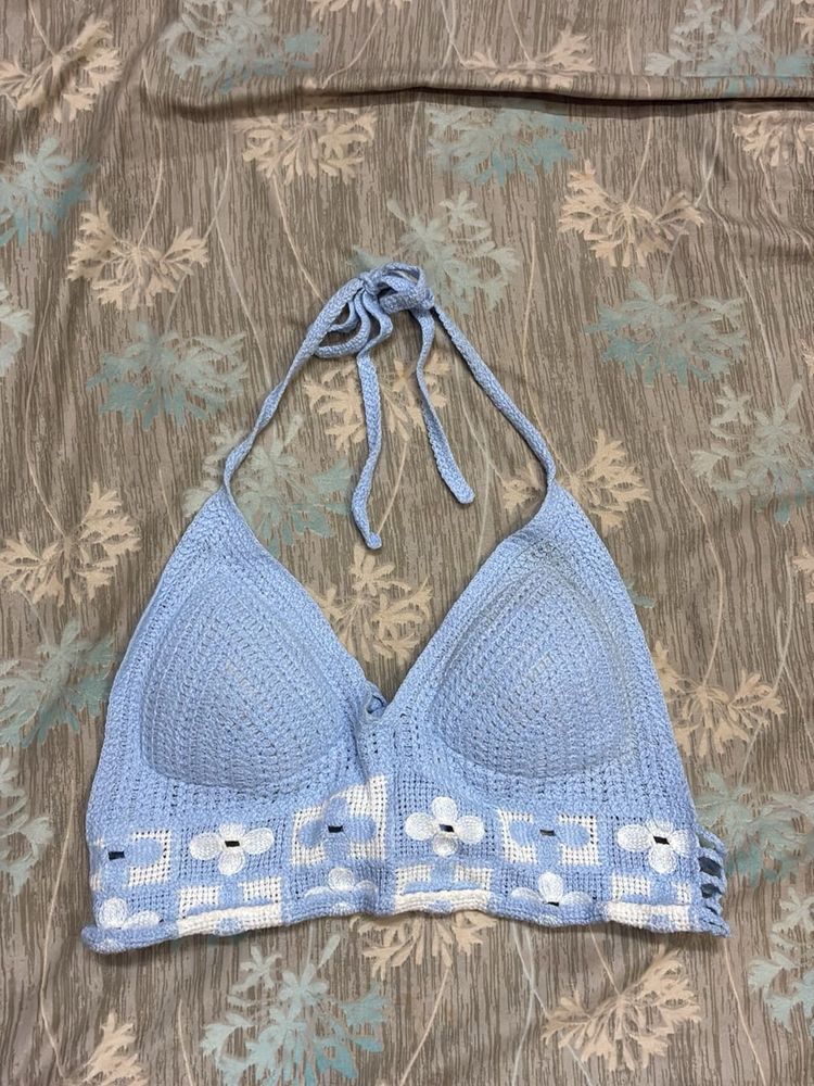 Crocheted Blue Halter Top