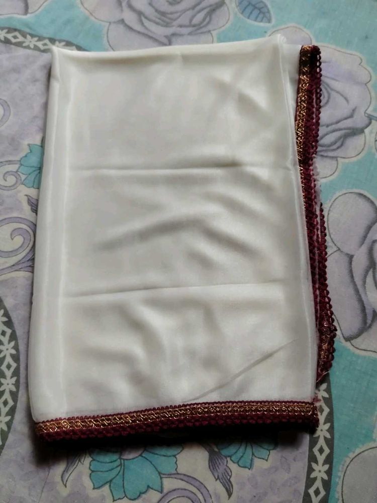 Elegant White Dupatta with Embellished Border