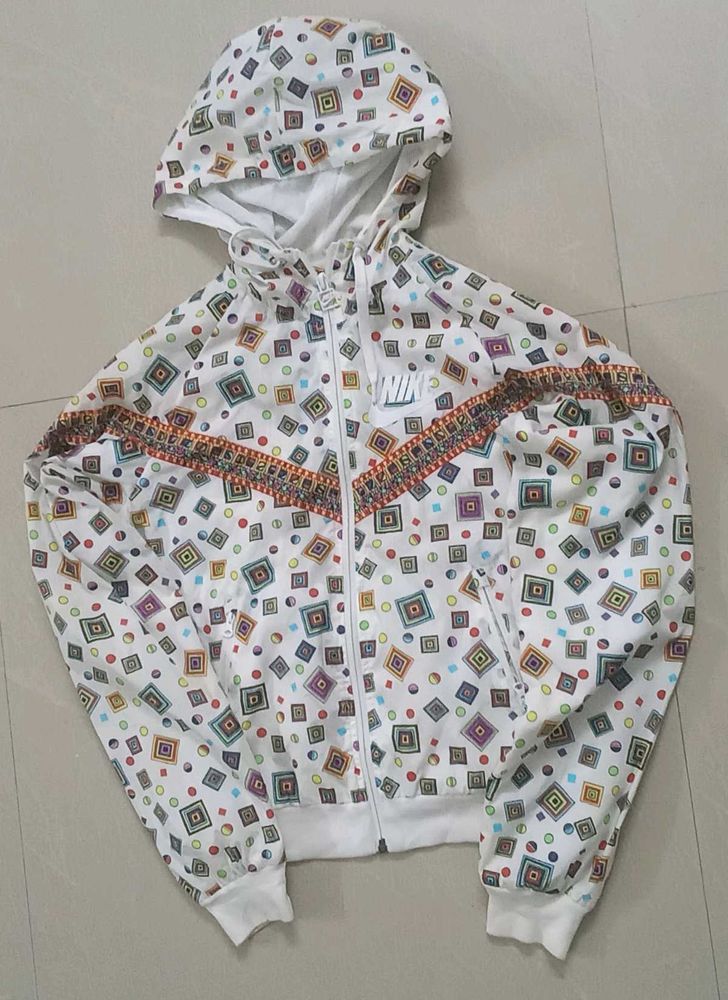 Nike White Geometric Print Hooded Jacket