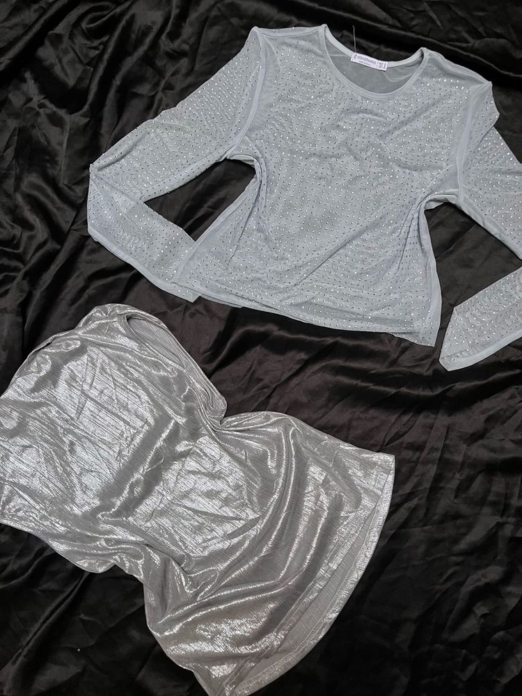metallic sliver top -xs/s