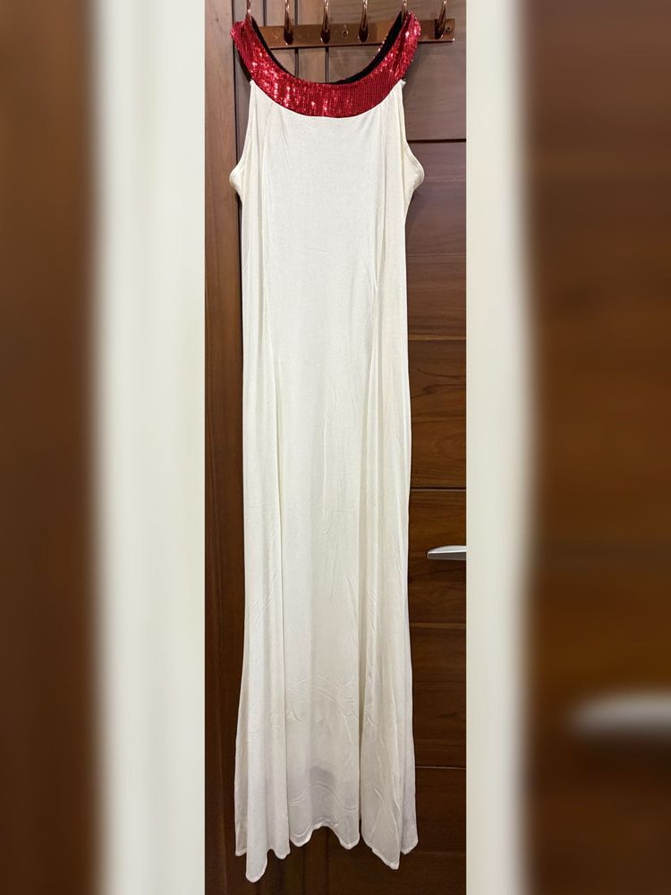 Sparkling Sequined Neckline Maxi Dress