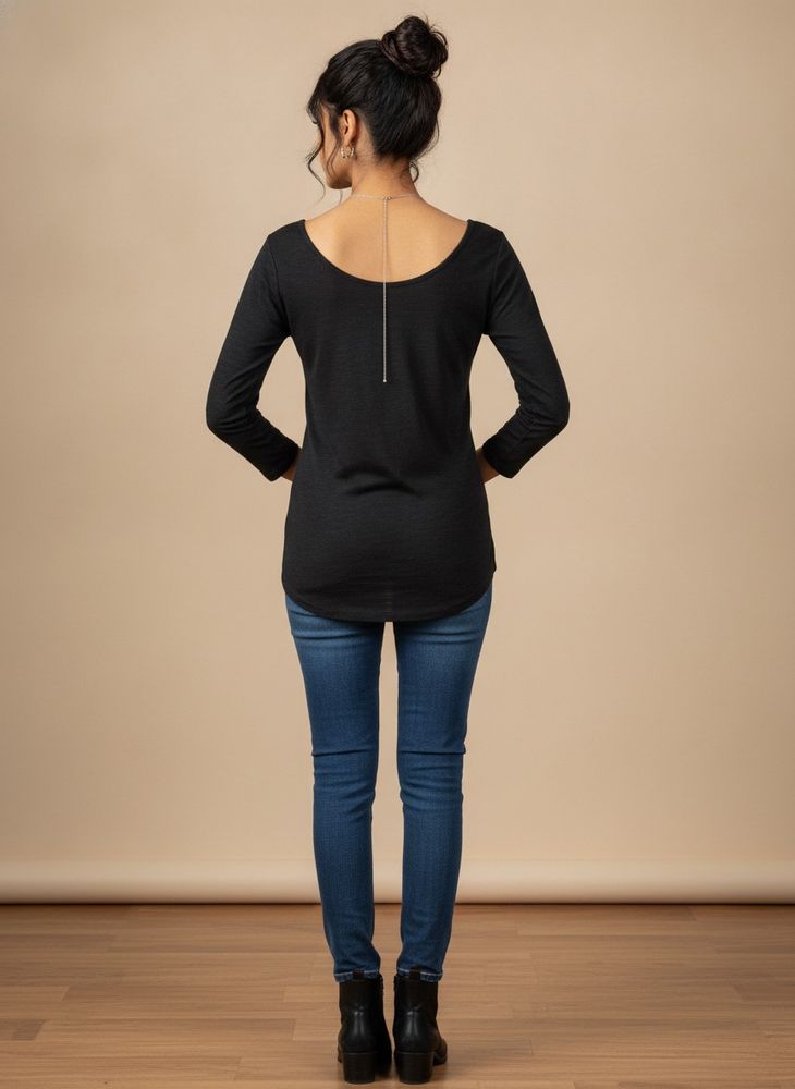 black casual top with embellished tiger imprint