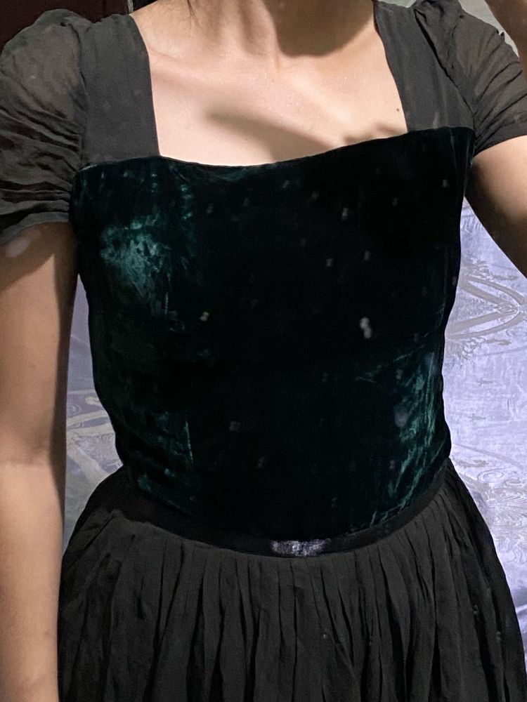 Elegant Velvet &amp; Chiffon Corset Dress