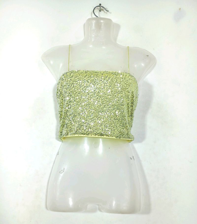 Lime Green Sequined Crop Top (Women's)