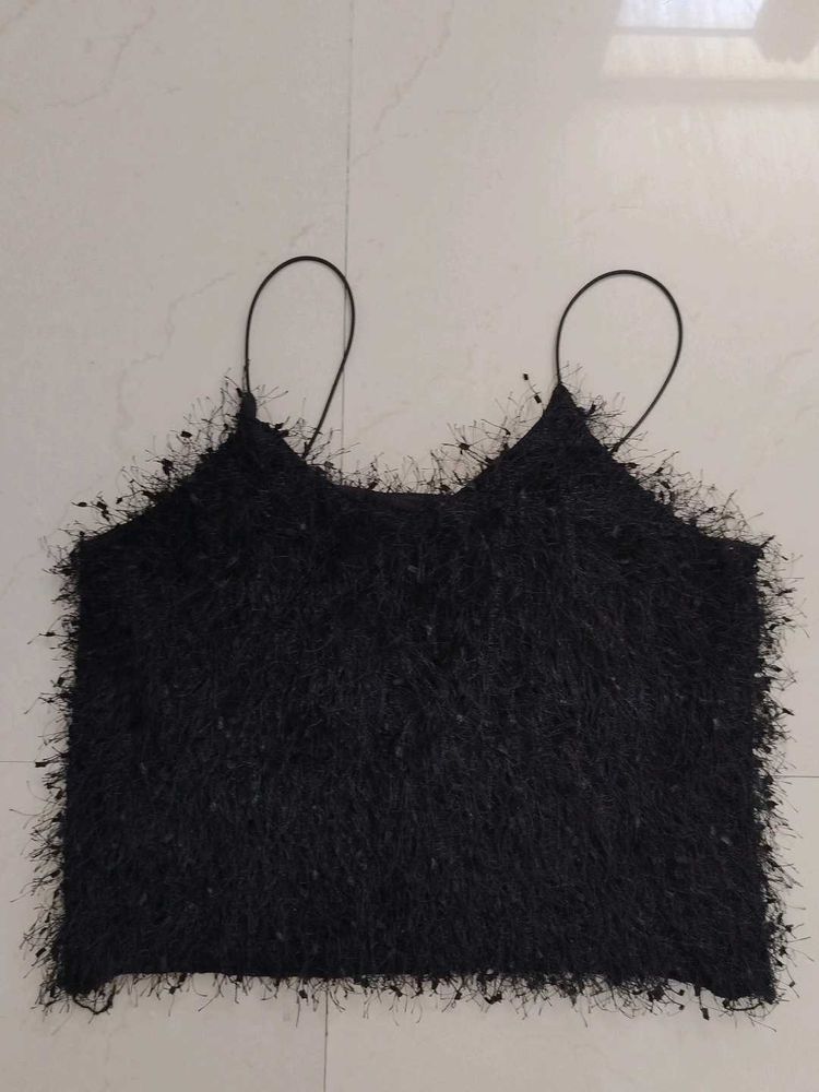 Black Fuzzy Crop Top