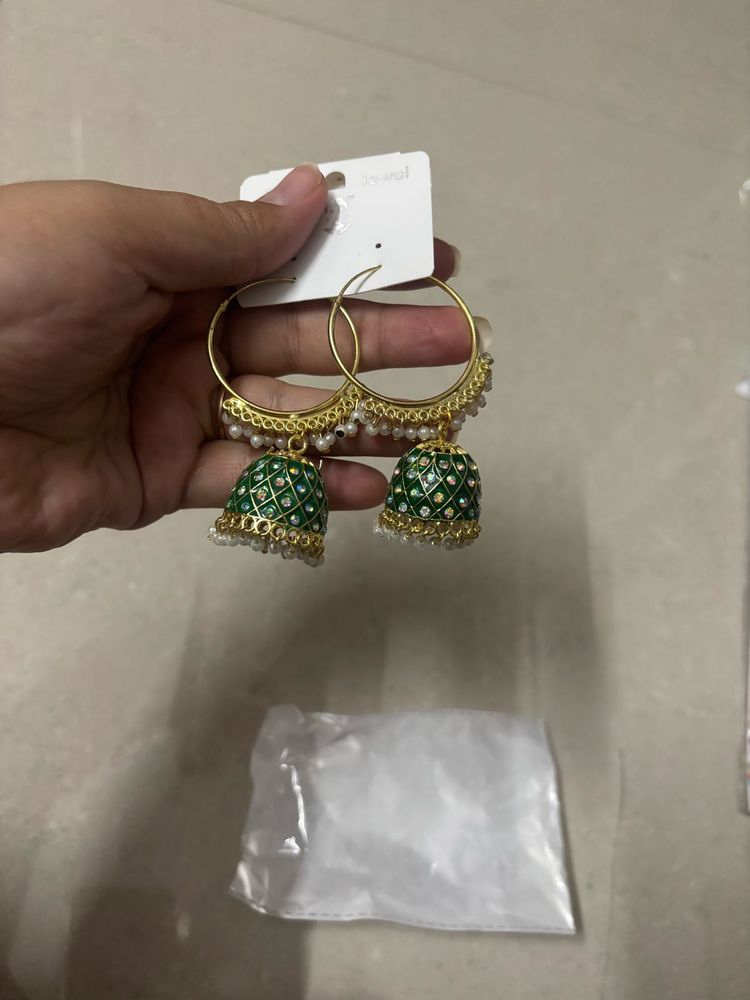 🆕 Green Jhumka Earrings