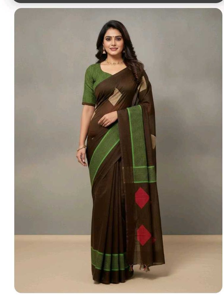 coffee brown saree with contrast blouse