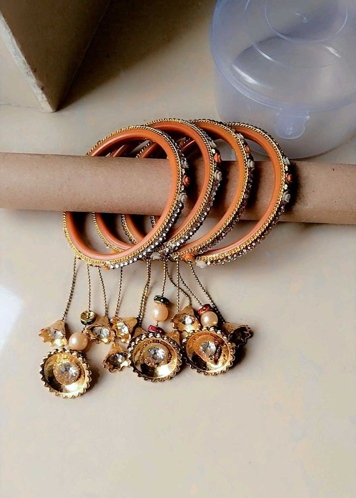 Beautiful Orange &amp; Gold Bangles with Charms