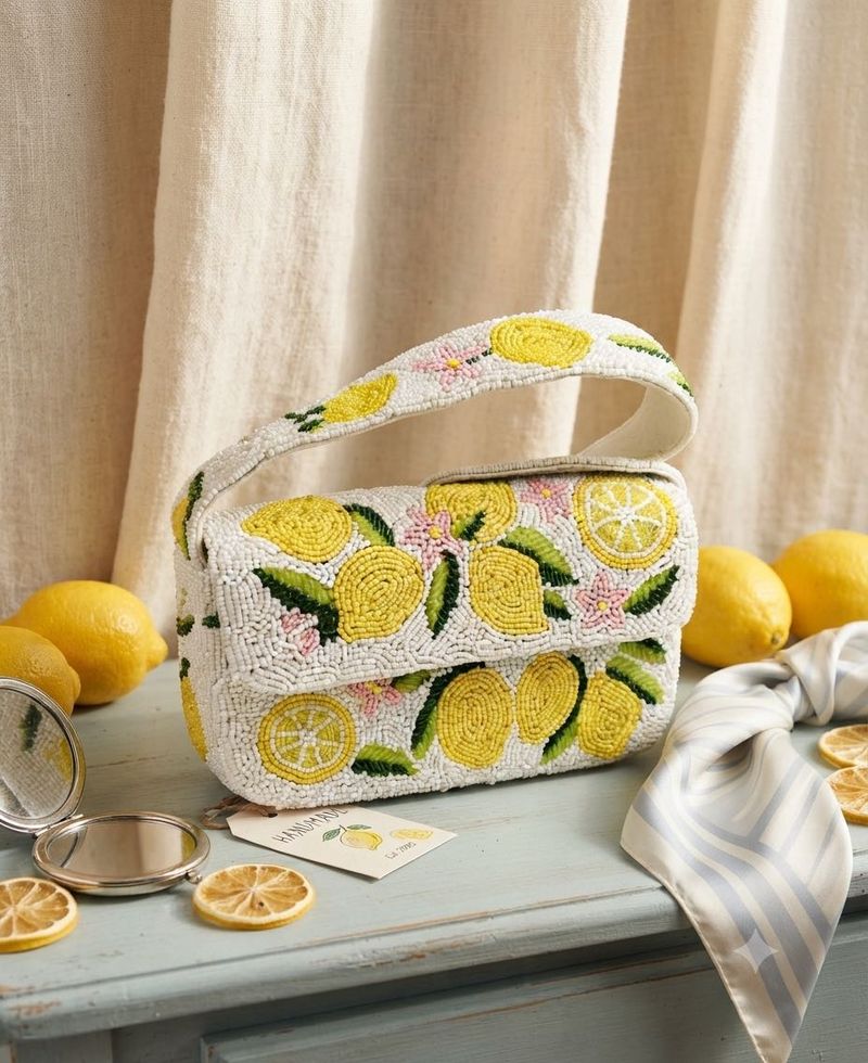 Lemon Beaded Clutch Bag
