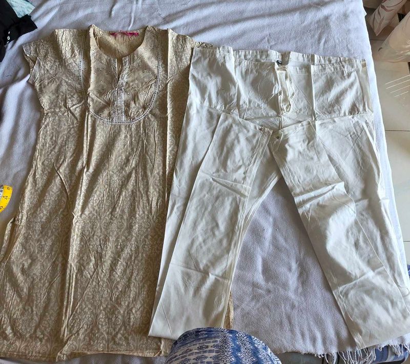 Elegant Beige Printed Kurta set