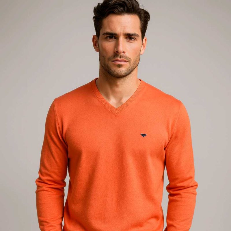 Men's Orange V-Neck pullover