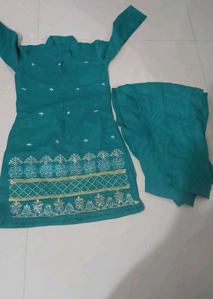 Teal Embroidered Kurta Set