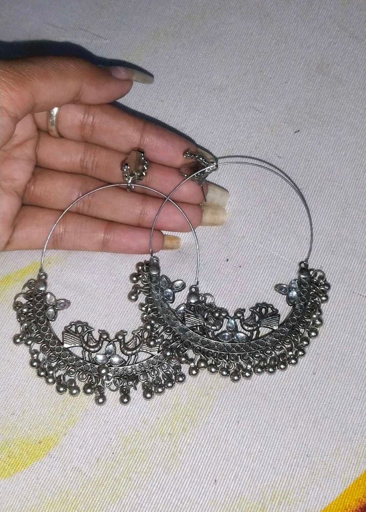 Oxidized Silver Jhumka Earrings
