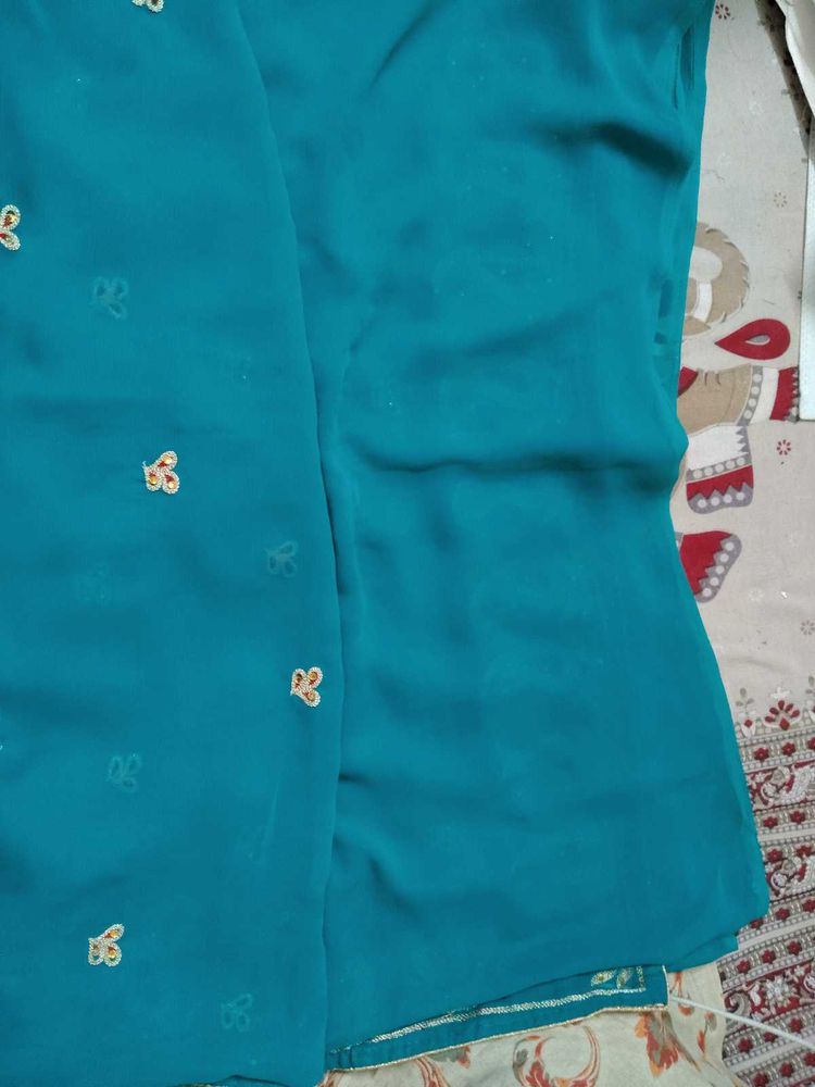 Teal Saree with Embellishments