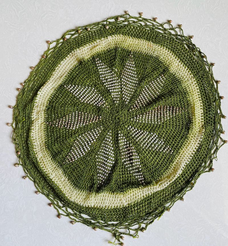 Knitted Beaded Dishcloth/Pooja Thali Cover