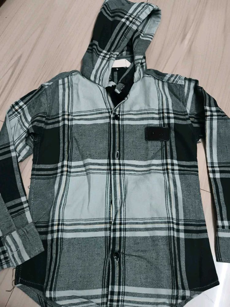 kids Plaid Hooded Shirt