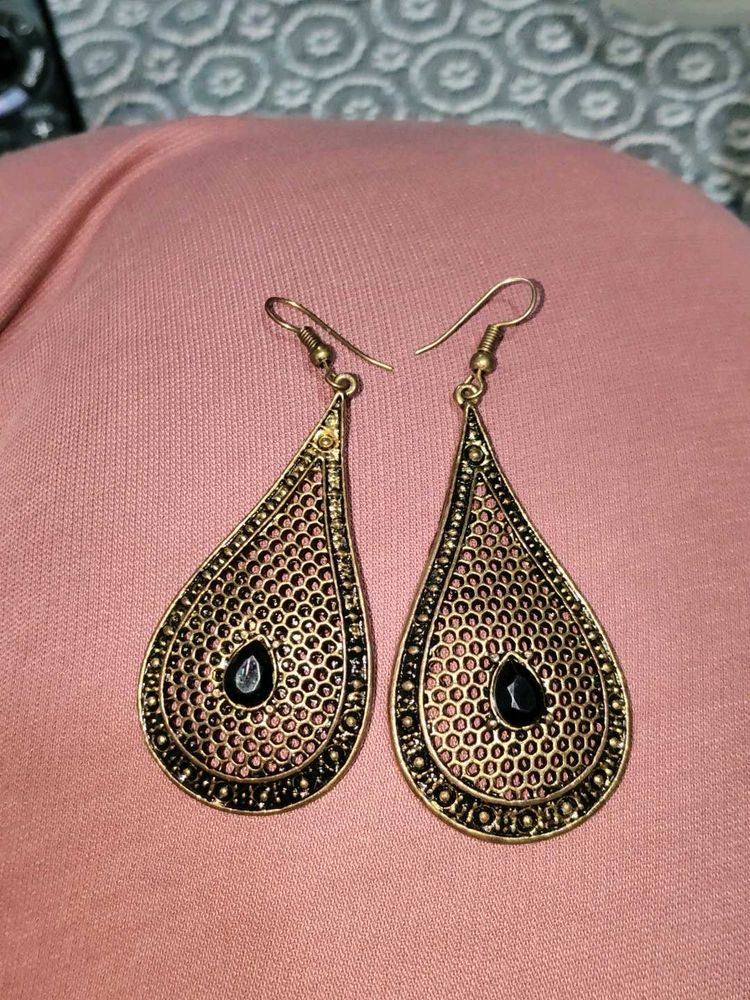 Boho Teardrop Earrings with Black Stone