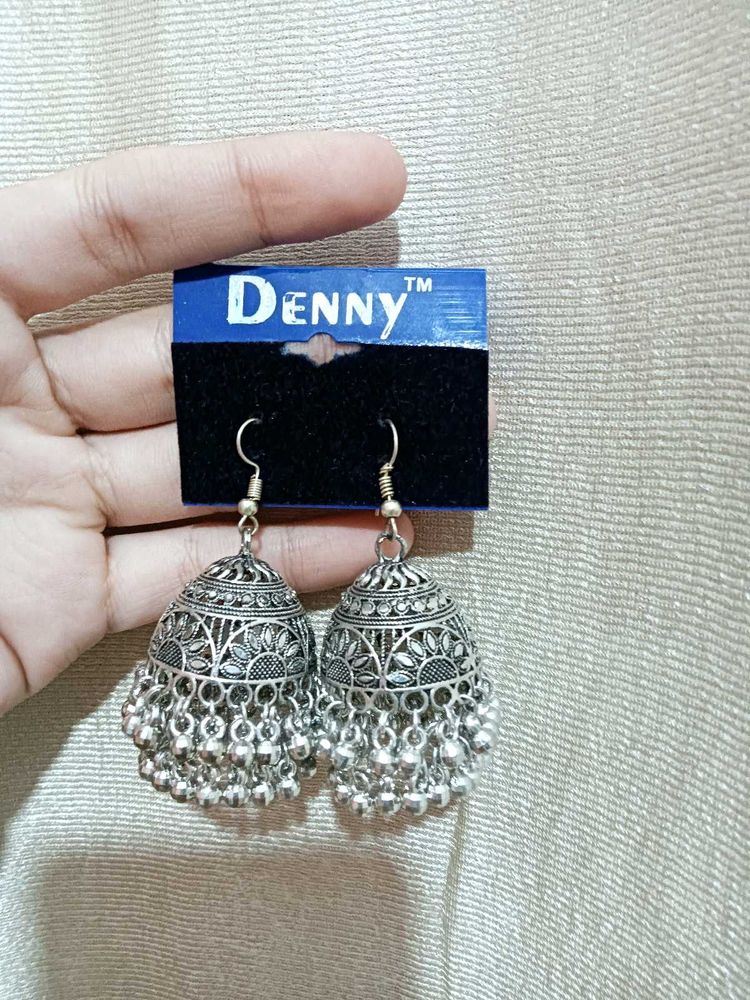 Silver-Tone Jhumka Earrings