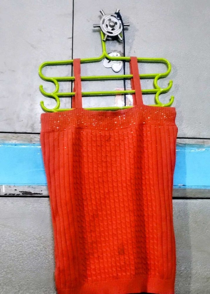 Orange Knit Sleeveless Top