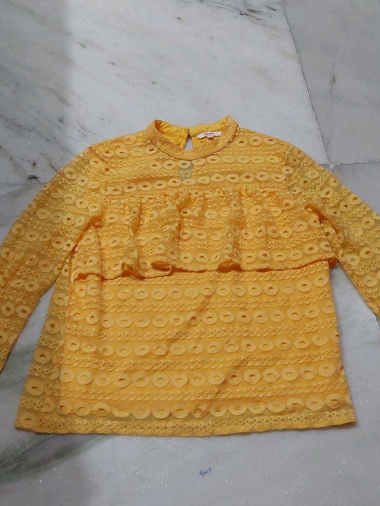 Yellow Lace Long Sleeve Top