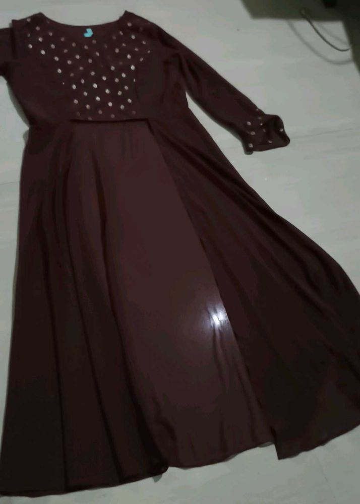 COFFEE BROWN CROP TOP KURTI AND PANT SET...