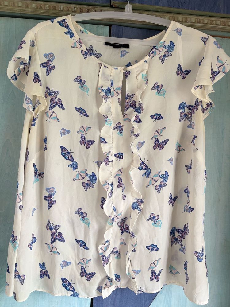 Butterfly Print Ruffle Top