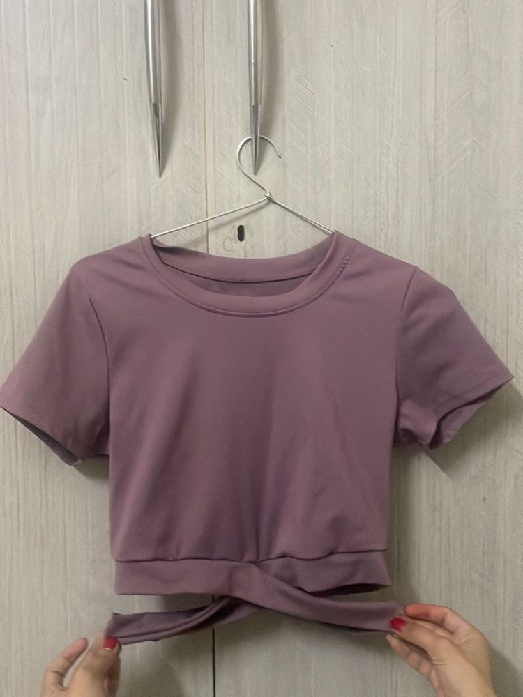 Mauve Twist-Hem Cropped Top