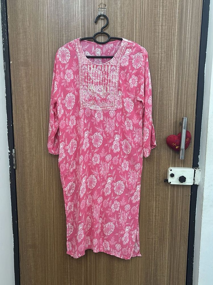 Pink Floral Print Kurta