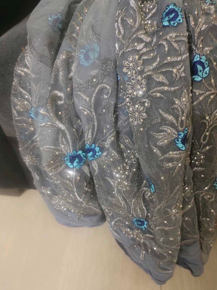 Grey Embroidered Saree cloth 3meter